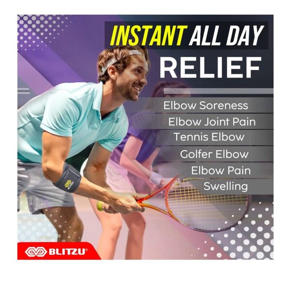 2 Pack BLITZU Elbow Brace for Tennis & Golfer's Elbow Pain Relief - Picture 4 of 6